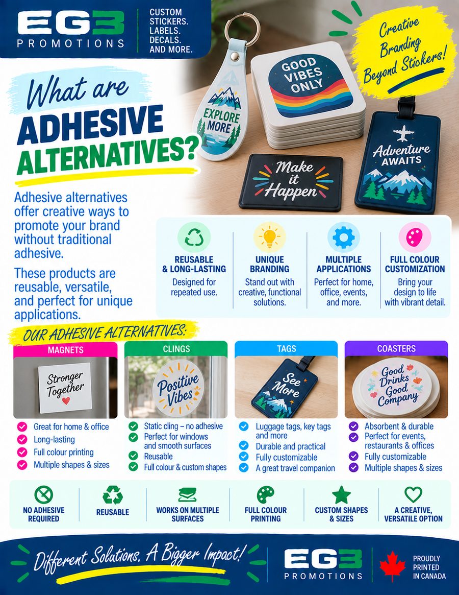 Adhesive Alternatives Promotional Infographic — Additional Resources PDF download preview from Evergreen Graphics Group
