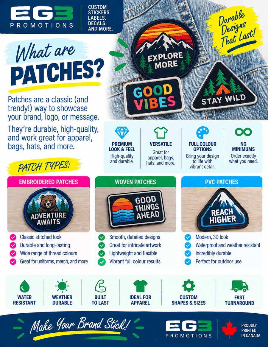 Custom Patches Promotional Infographic — Additional Resources PDF download preview from Evergreen Graphics Group