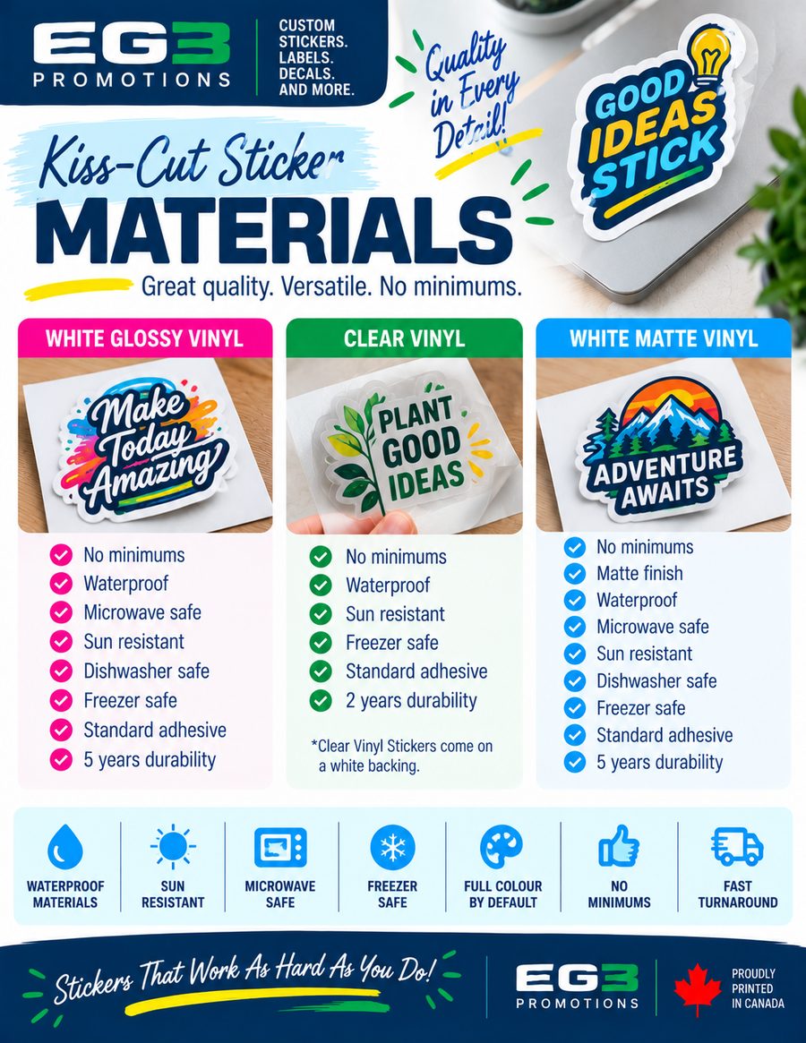 Kiss-Cut Sticker Materials Guide — Additional Resources PDF download preview from Evergreen Graphics Group