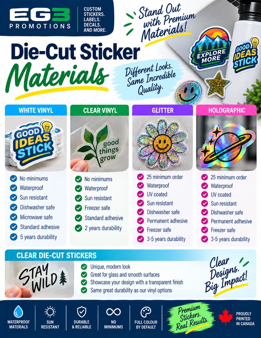 Premium Die-Cut Sticker Materials — Additional Resources PDF download preview from Evergreen Graphics Group
