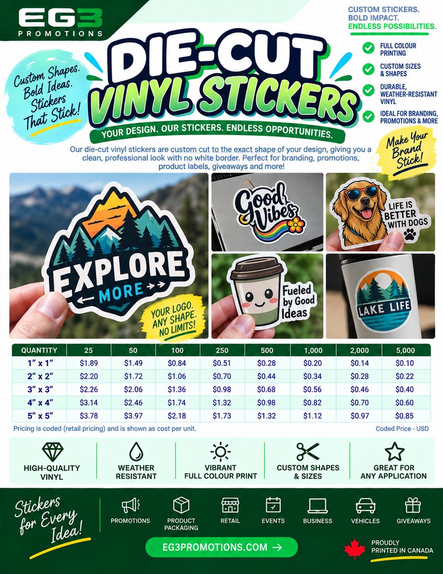 Custom Die-Cut Vinyl Stickers(CDN) — Sales Collateral PDF download preview from Evergreen Graphics Group