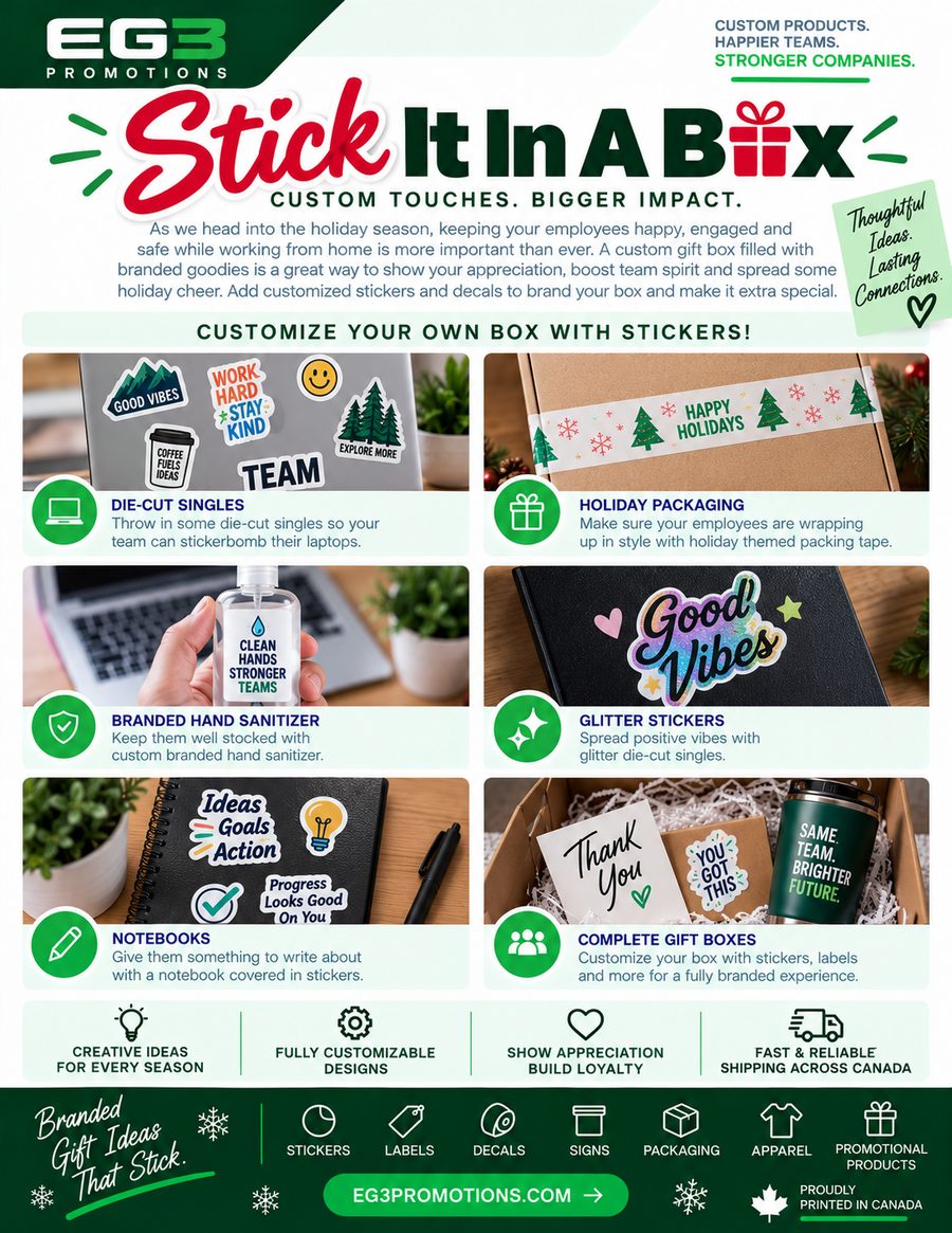 Festive Custom Gift Box Promotions — Sales Collateral PDF download preview from Evergreen Graphics Group