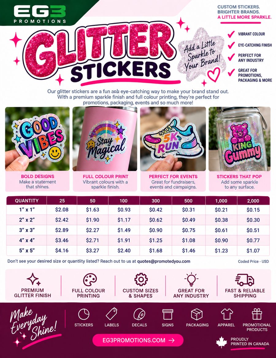 Glitter Stickers That Shine(USD) — Sales Collateral PDF download preview from Evergreen Graphics Group