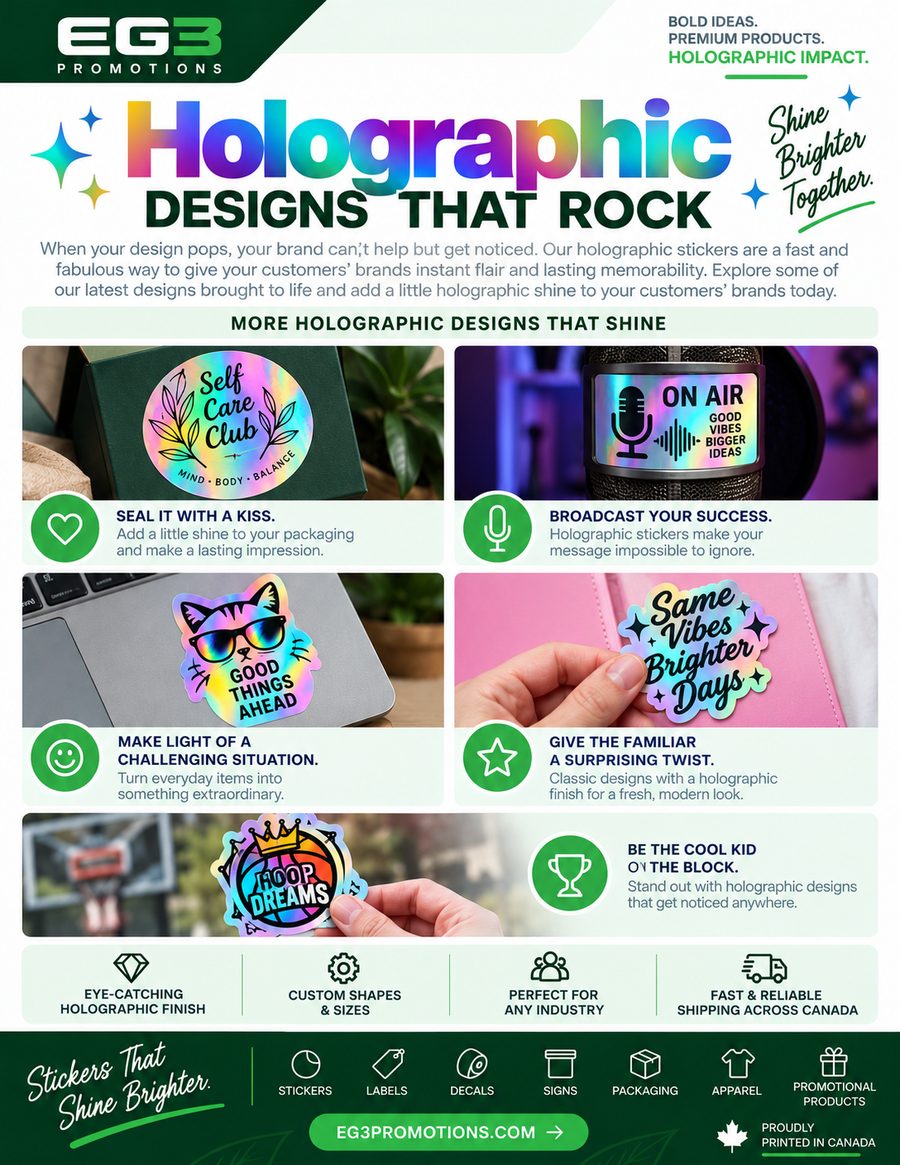 Holographic Stickers That Shine — Sales Collateral PDF download preview from Evergreen Graphics Group