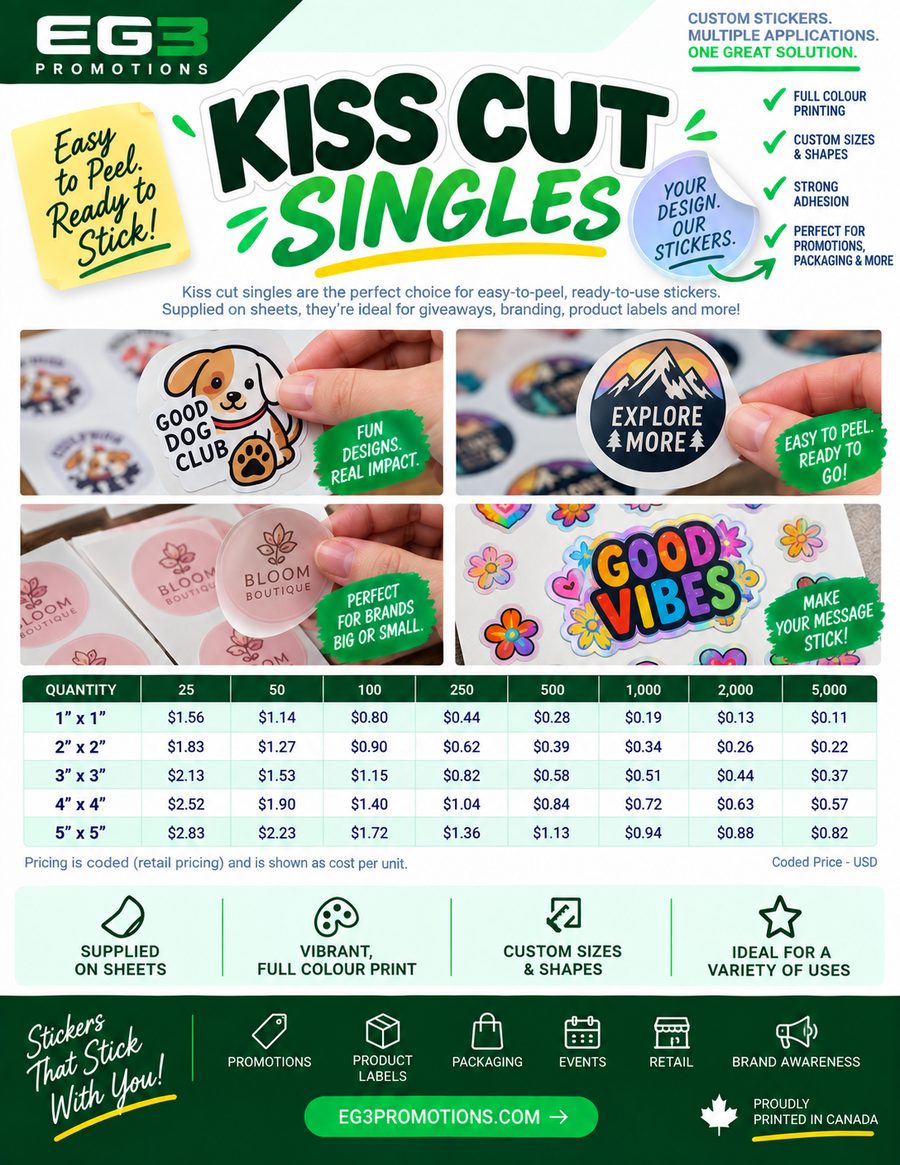 Kiss Cut Stickers Promotional Flyer(USD) — Sales Collateral PDF download preview from Evergreen Graphics Group