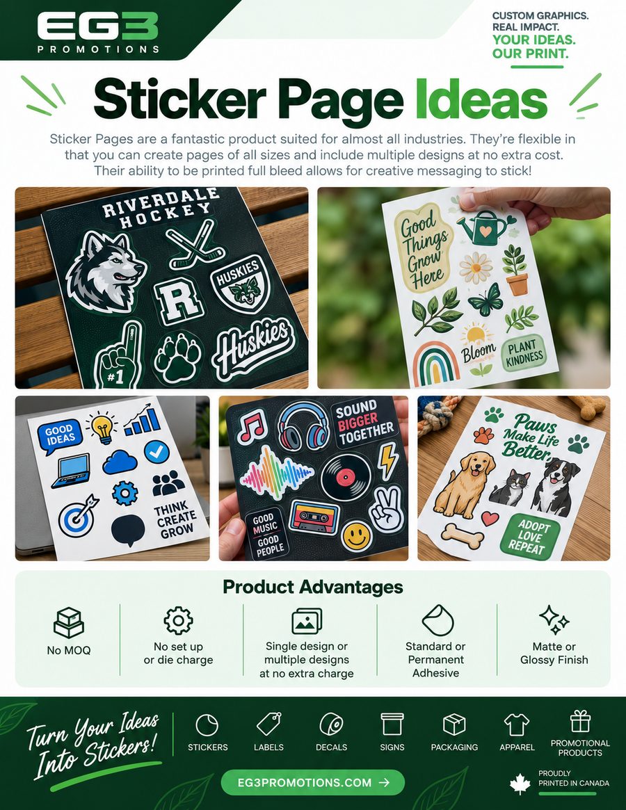 Sticker Page Ideas — Sales Collateral PDF download preview from Evergreen Graphics Group