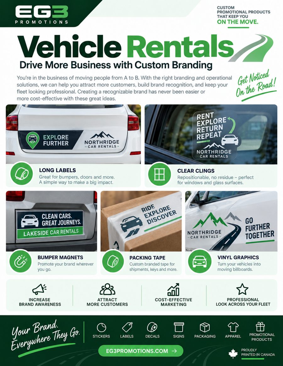 Vehicle Rental Branding Solutions — Sales Collateral PDF download preview from Evergreen Graphics Group